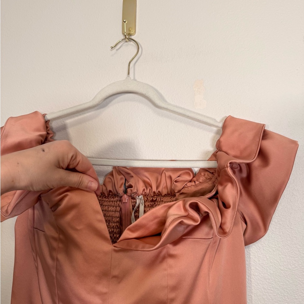 Anthropologie Ruffled Off-The-Shoulder satin midi dress women’s Sz XL - Picture 5 of 12